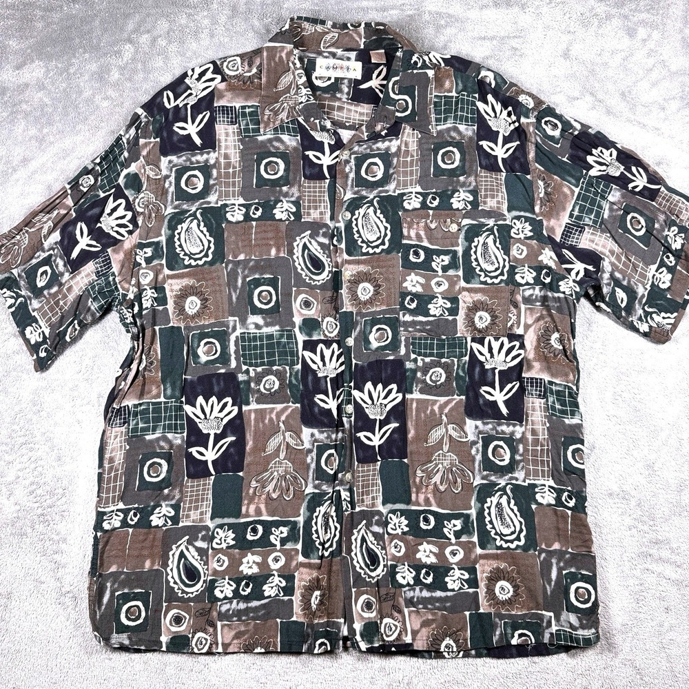 Vintage Campia Moda Retro Button Up Shirt Mens XL Short Sleeve‎ 100% Rayon